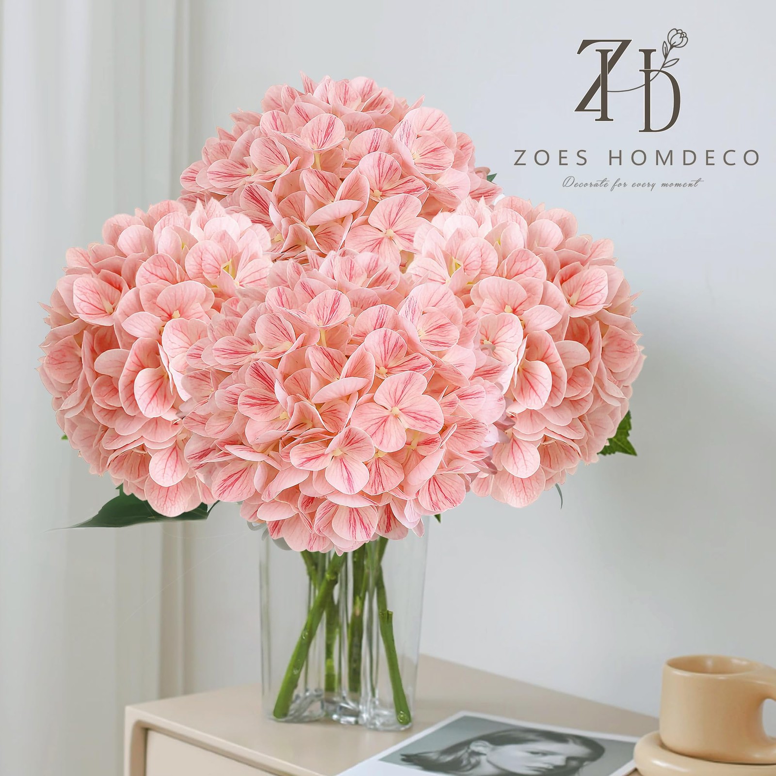 4PCS 25″ Hydrangea Artificial Flowers Full Latex Faux Hydrangea Flowers, Arti…