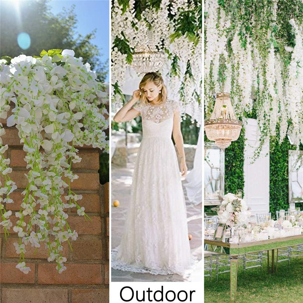 12PCS White Artificial Wisteria Flowers 3.6ft Vine Garland for Wedding & Home De
