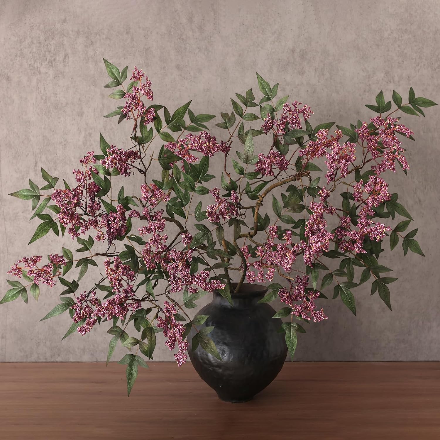 2 Pcs 36″ Dusty Plum Nandina Berry Stem – Realistic Greenery for Home Decor