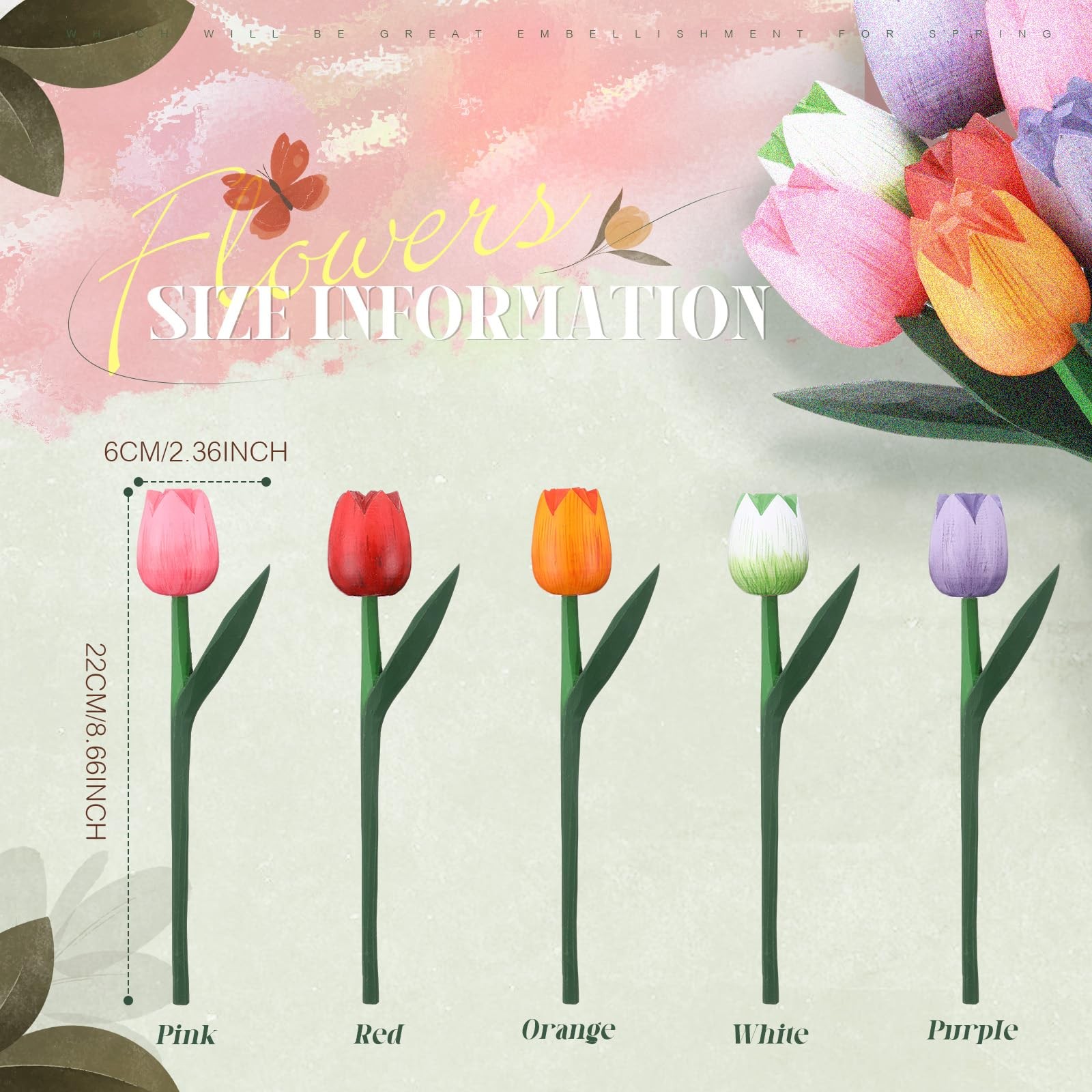 CroBlissful 10 Pcs 9 Inch Spring Wooden Tulip Flowers Gift for Graduation Spr…