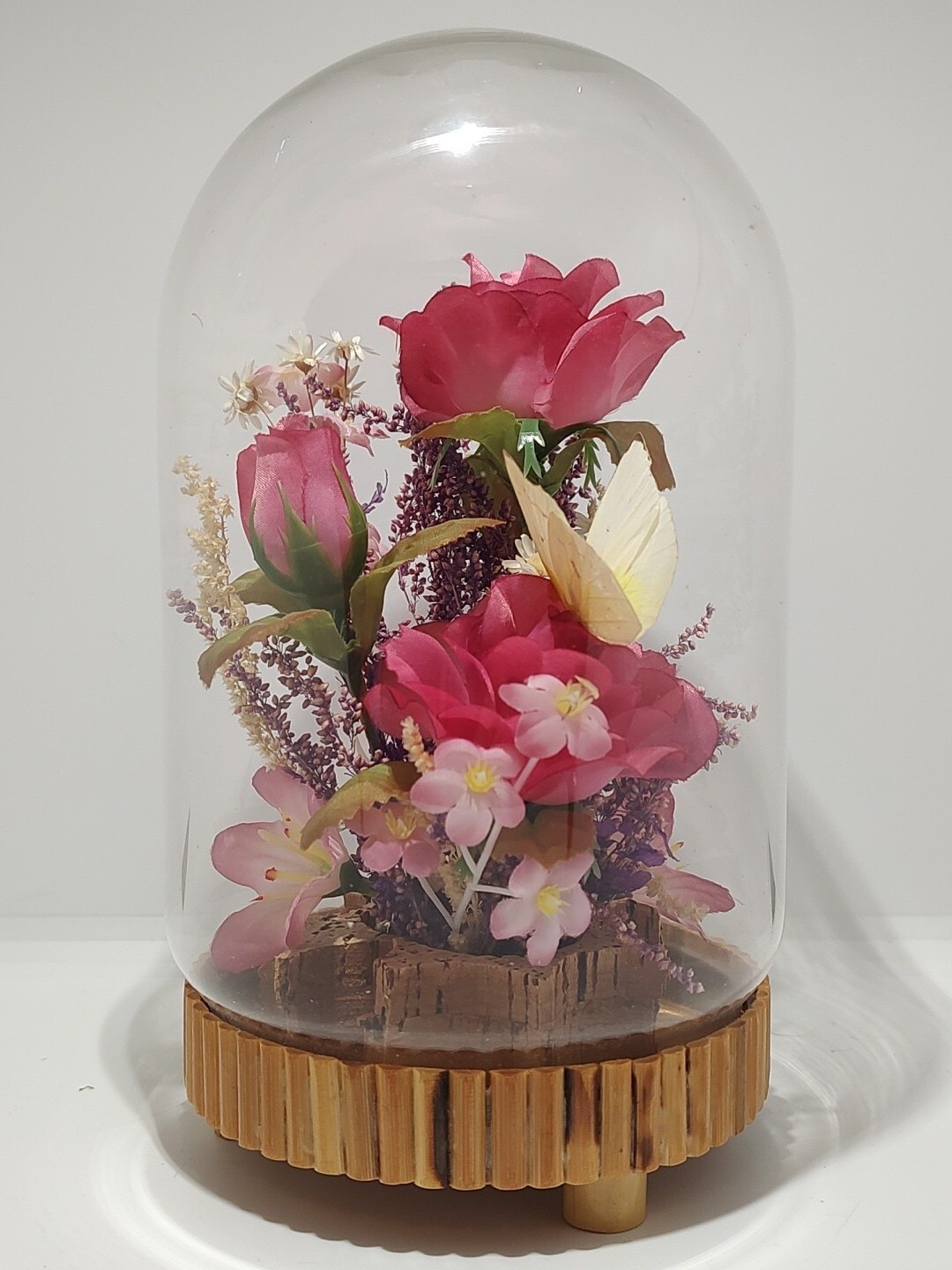 Vintage Plastic and Dried Flowers in Cloche Allied Enterprises Inc. 8.5 inches