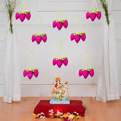 Lotus Bud Hanging Pack of 5 | 1Ft Solawood Pooja Room Decoration