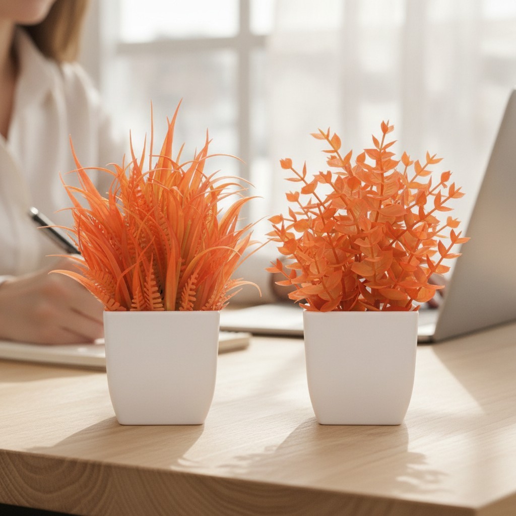 Lightweight Maple Red Faux Plants Set for Home Office and Fall Decoration