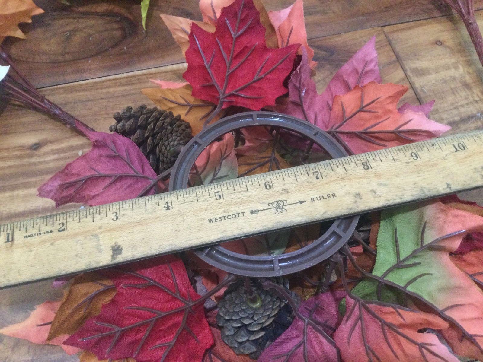 Candle Ring Oak Leaves PINECONE Fall Floral Decor 3.5” DIAM+ 3 BUSHES SILK