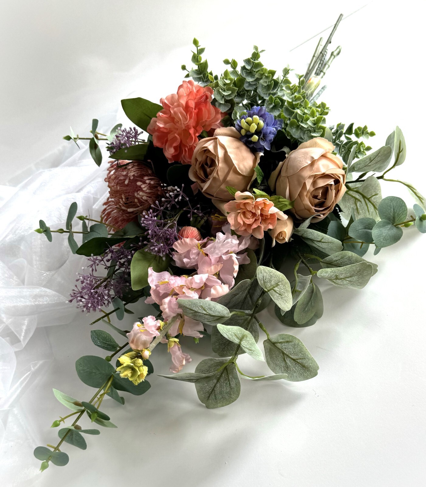 Flower Arrangement Real Touch Roses Eucalyptus Zinnia Floral Bouquet Flowers
