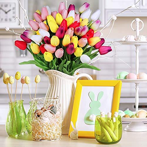 28 Pcs Multicolor Tulips Artificial Flowers Faux Tulip Stems Real Multi Color
