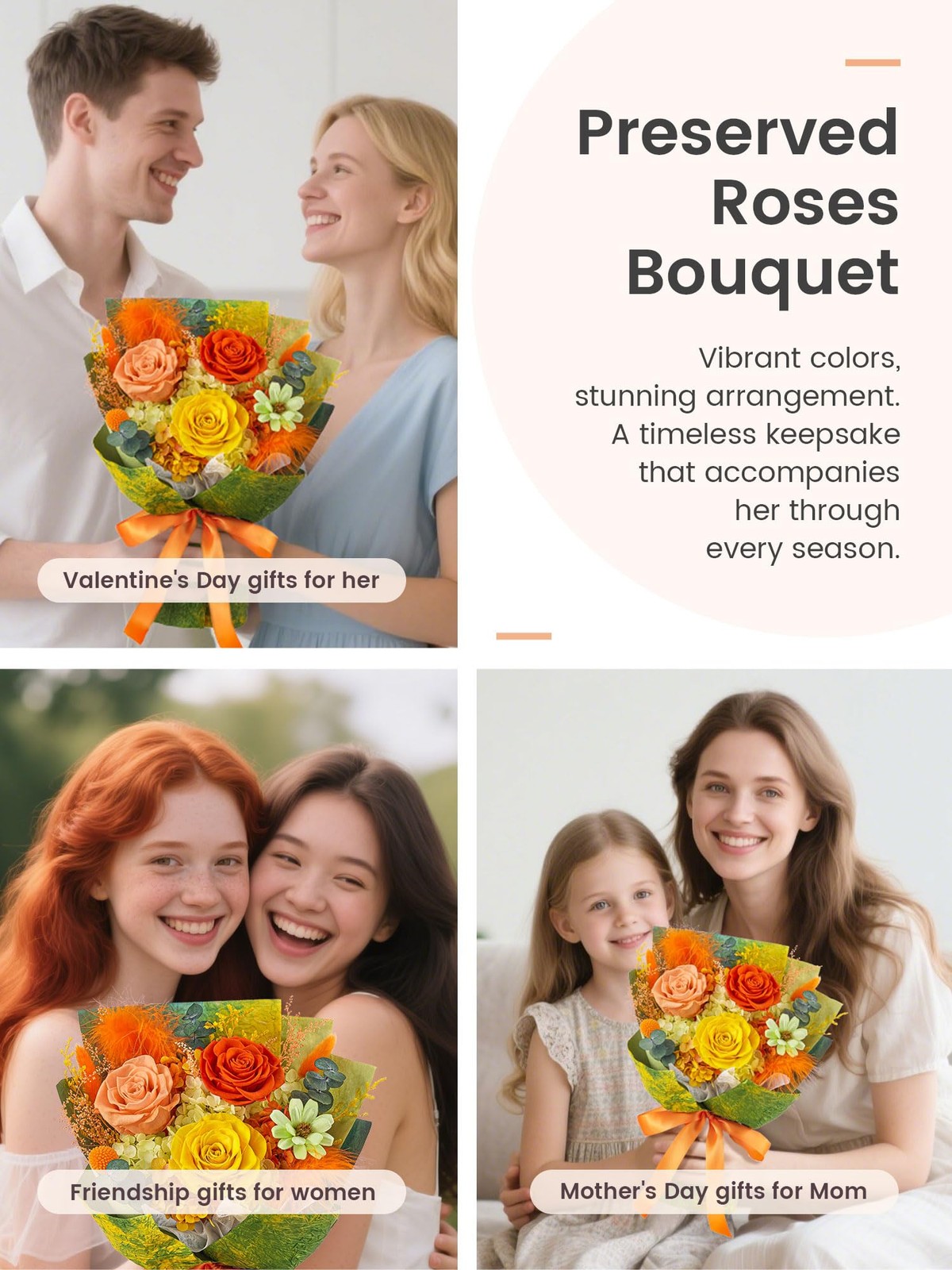 Forever Flowers Bouquet Preserved Roses Yellow Small Gift For Women Wife Mom