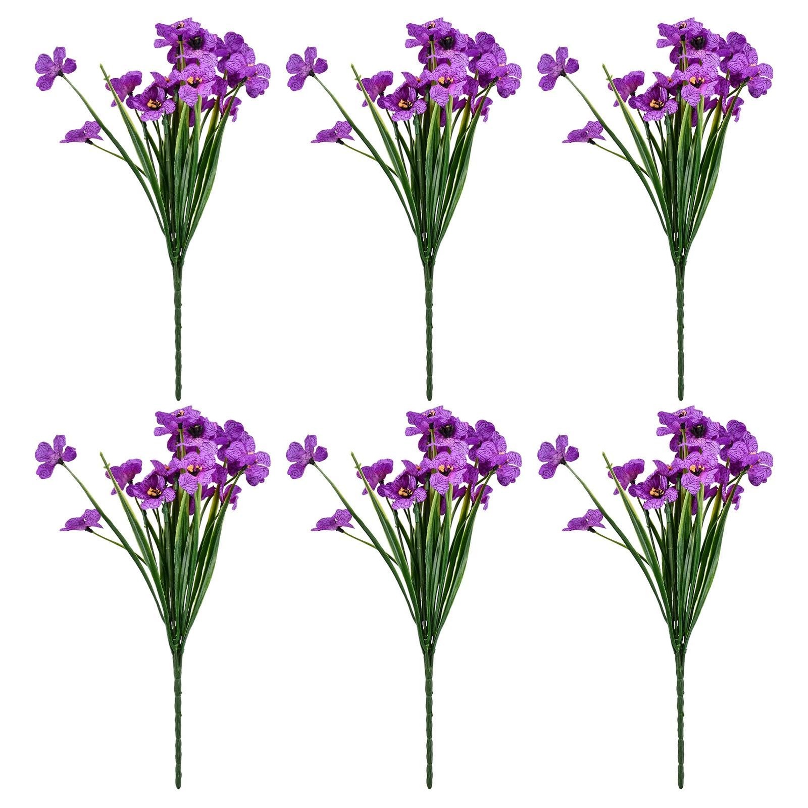 6 Bundles Artificial Violet Flowers, UV Resistant Faux Plastic Silk Flowers, …