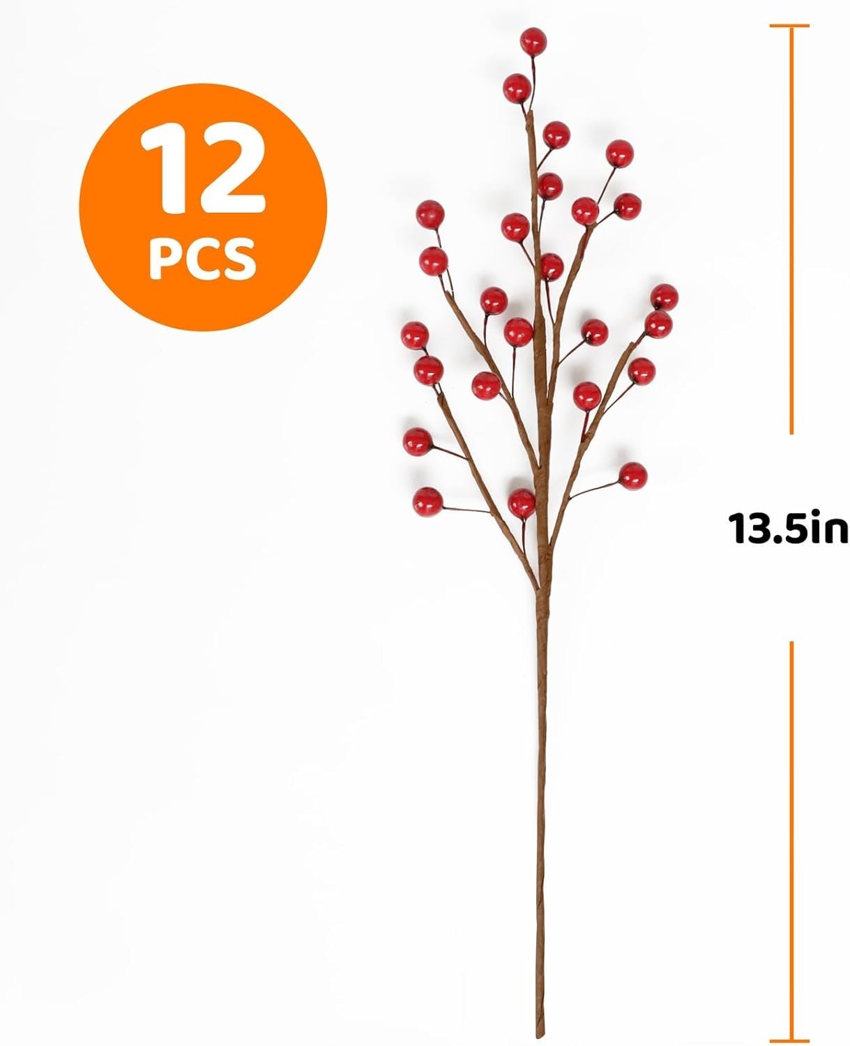 12pcs 13.5″ Red Holly Berry Stems for Christmas, Faux Greenery Picks and Sprays