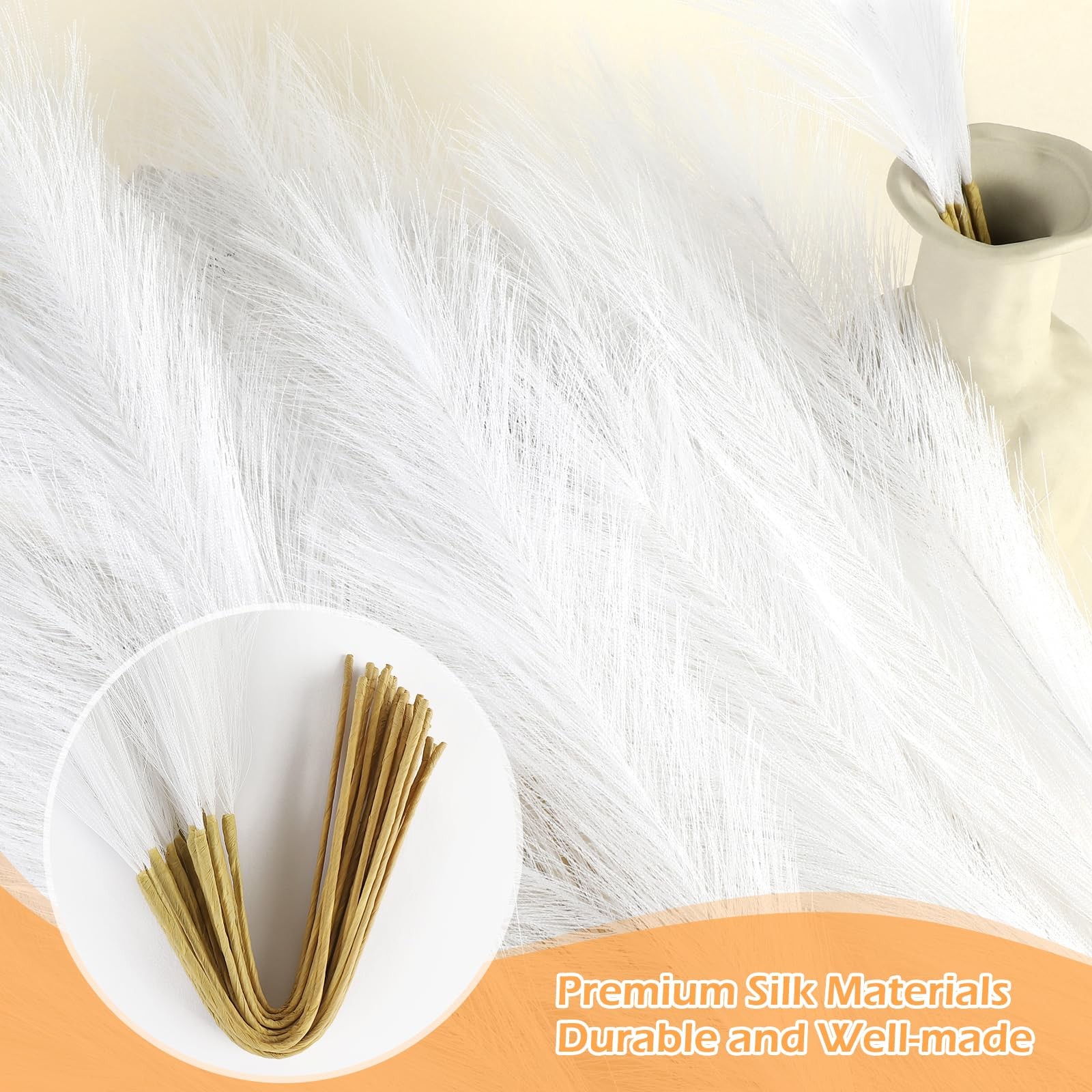 30 PCS White Pampas Grass Decor 21.7 Inch Faux Bulk Artificial Dried Flowers
