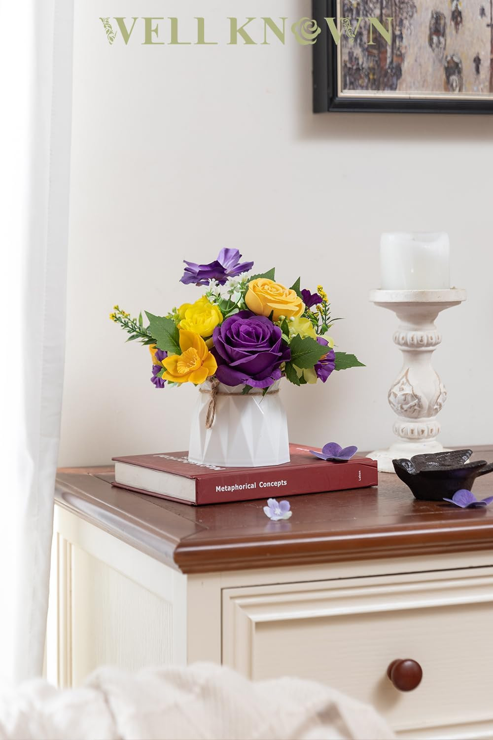Charming Silk Flower Arrangements in 7″ Vase for Home & Wedding Decor