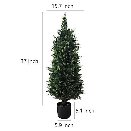 Artificial Cedar Topiary Tree, 2-Set, 3 Feet Tall | UV Protection,lush foliage ,
