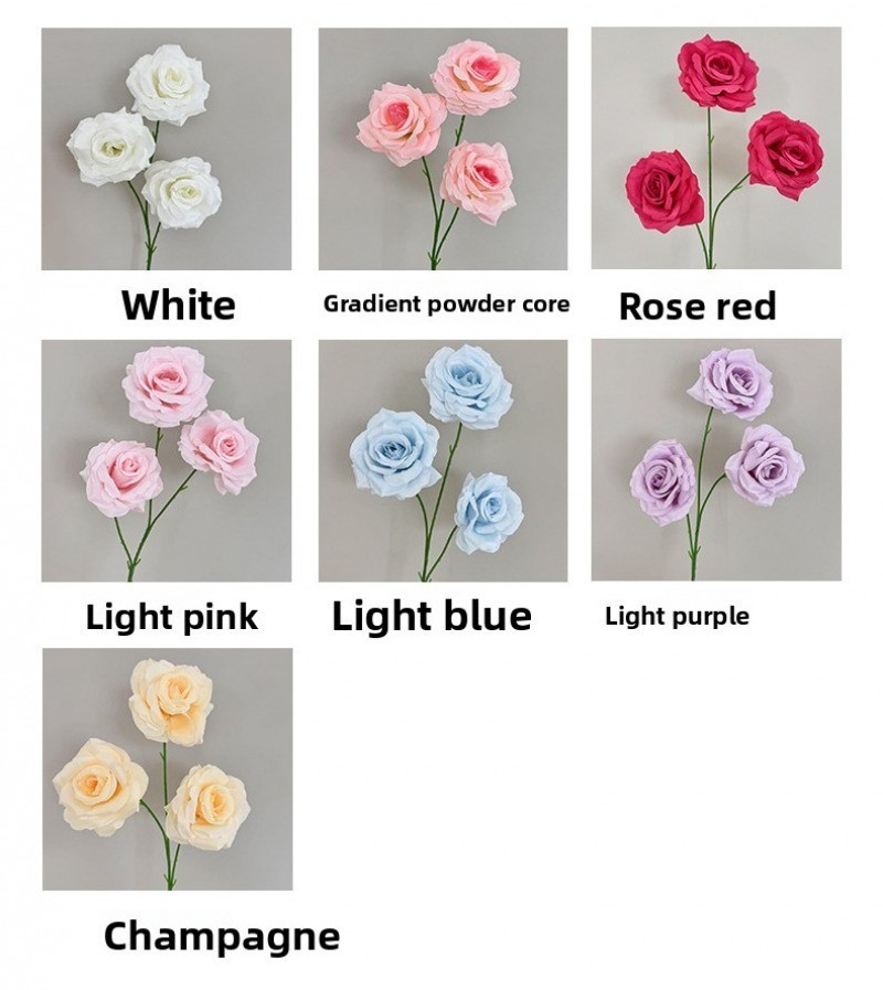 6Pcs Silk Artificial Roses Faux Flowers Pink Blue Purple for Wedding Home Decor