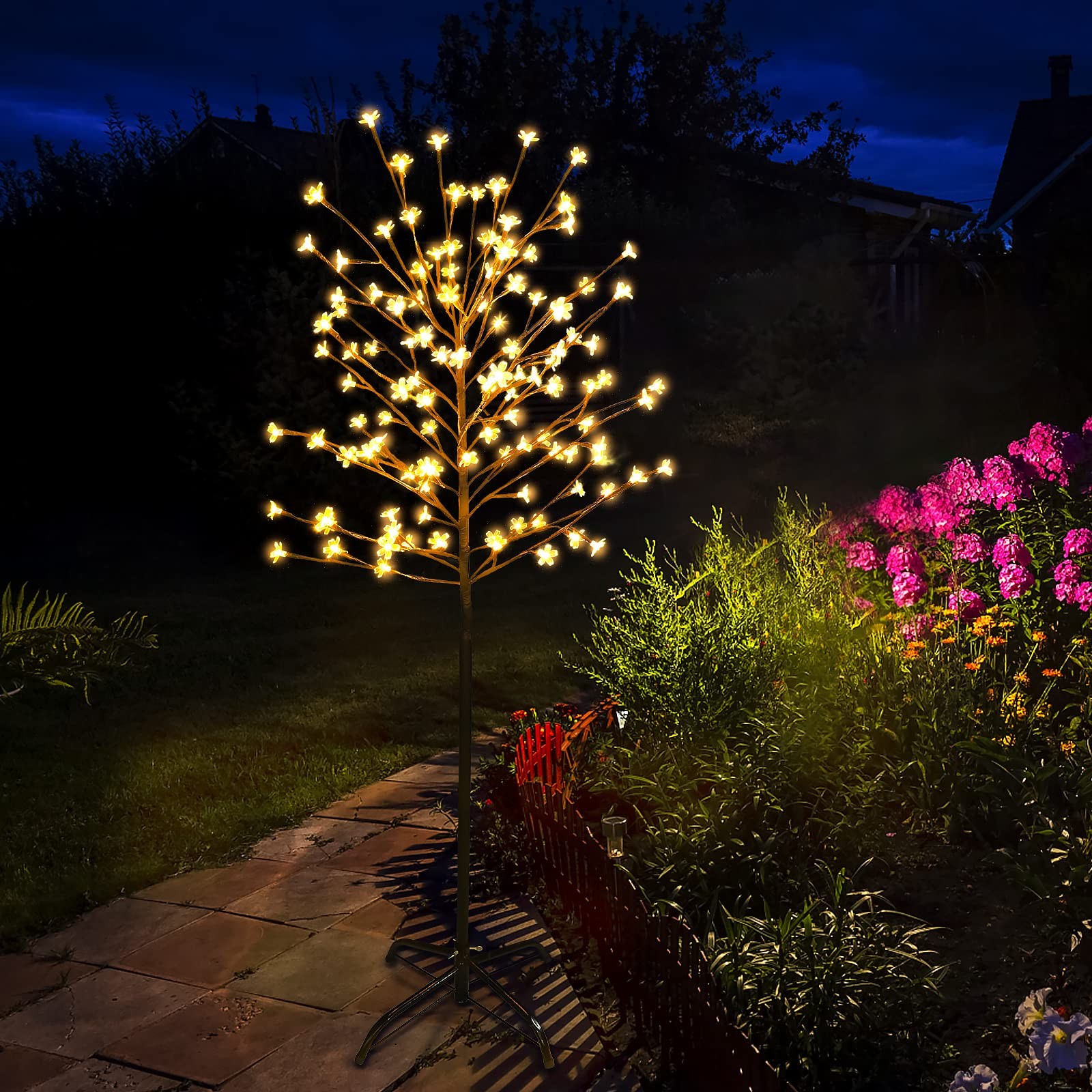 4.5FT Cherry Blossom Tree, 104 LED Warm White Lighted Artificial Tree for Decora
