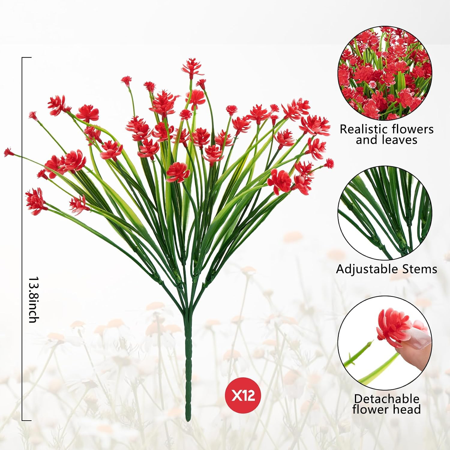 12 Bundles Artificial Flowers for Outdoors UV Resistant Fake Plastic Plants Faux