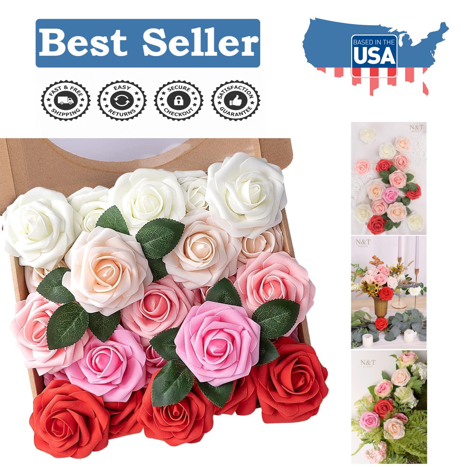 Versatile 25-Piece Artificial Roses Set – Ideal for DIY Bouquets & Centerpieces