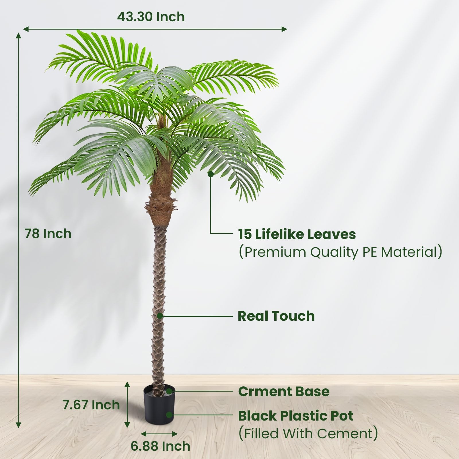 Artificial Palm Trees 6.5ft Tall Fake Tree for Outside, 78in 15Leaves Large P…