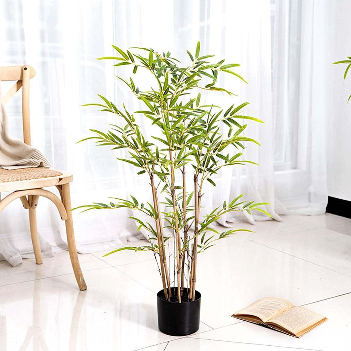 Artificial Bamboo Tree, Fake Plants for Home Decor, Natural Wood Trunk