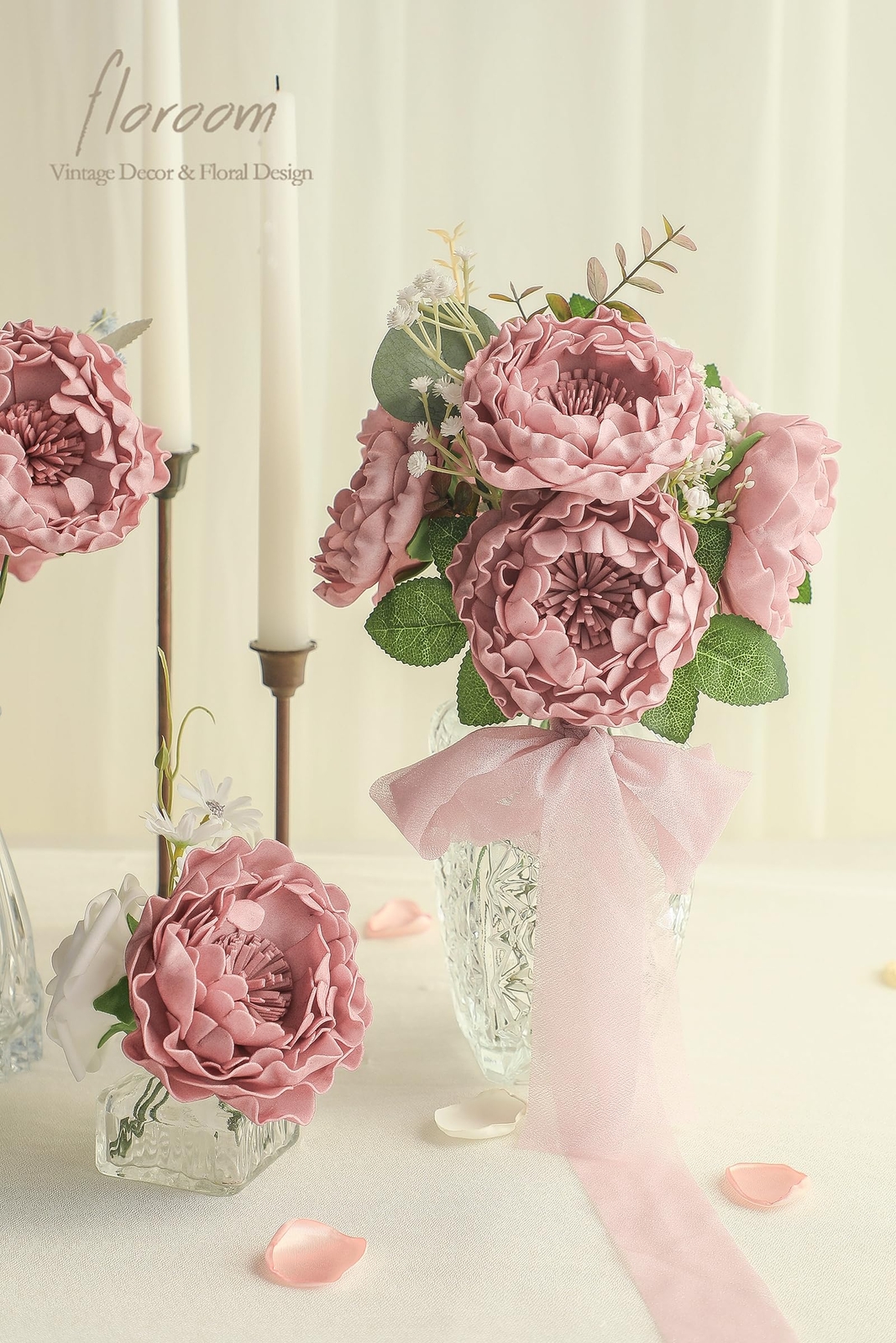 Artificial Flowers 16pcs 4″ Dusty Rose Blooming Peonies Real Looking Foam Fak…