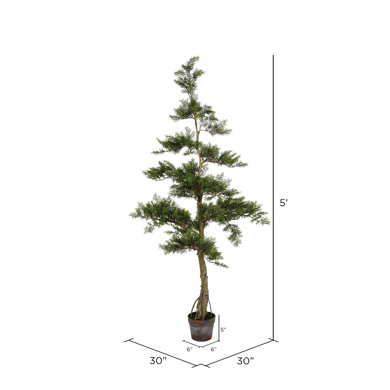 Pemberly Row 5′ Fabric Artificial Cedar Tree with Planters Pot in Green