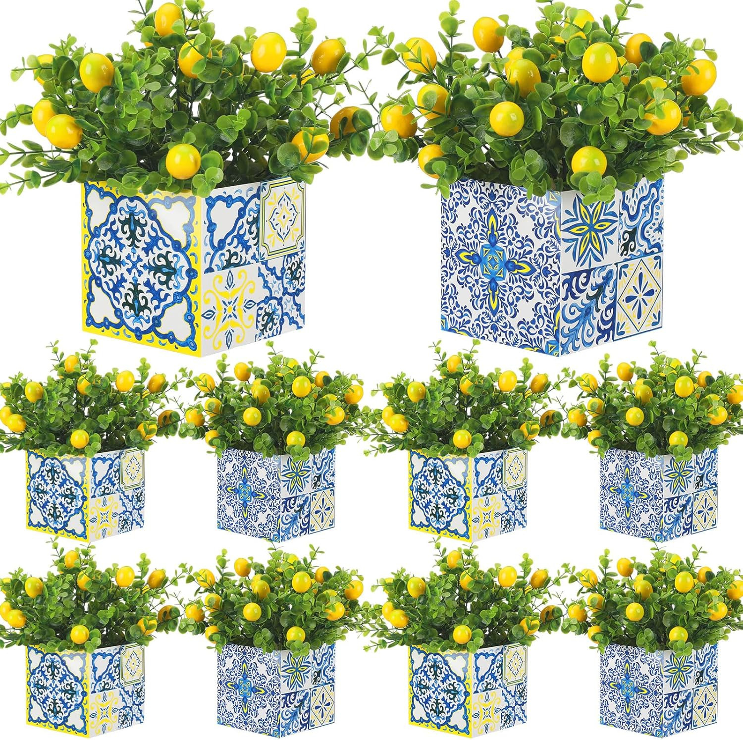 Blue Tiles Lemon Table Centerpiece Decor Amalfi Coast Box Decorations with Artif