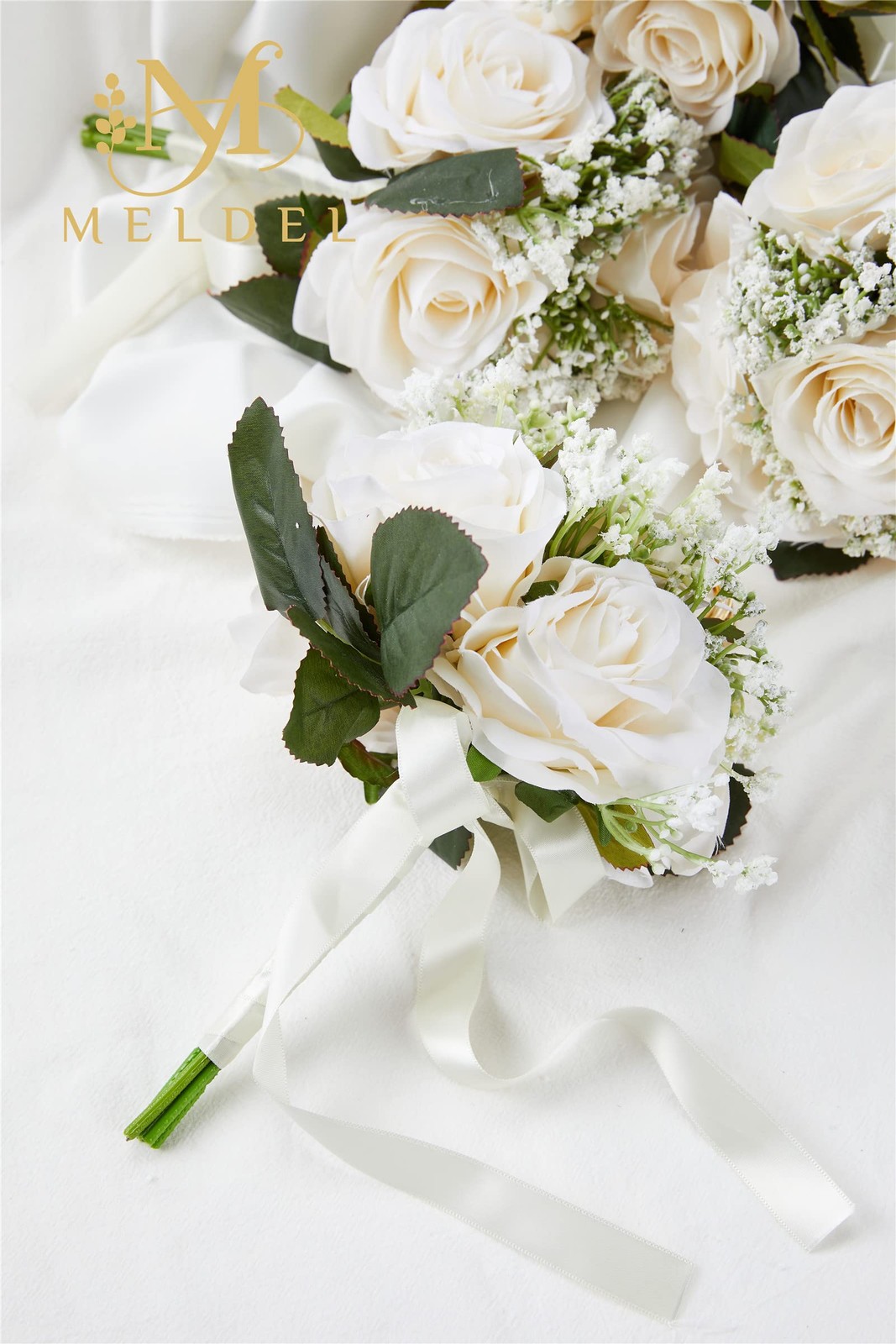 6.5 Inch Bridesmaid Bouquet Set of 6, Ivory Wedding Bouquets for Bridesmaids,…