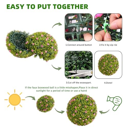Faux Flower Topiary Balls GarveeHome 22in Decorative Pair