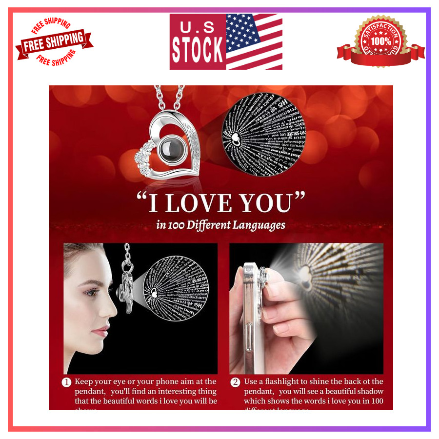 Preserved Red Rose with I Love You Necklace Gift for Women Mom Wife Girlfriend