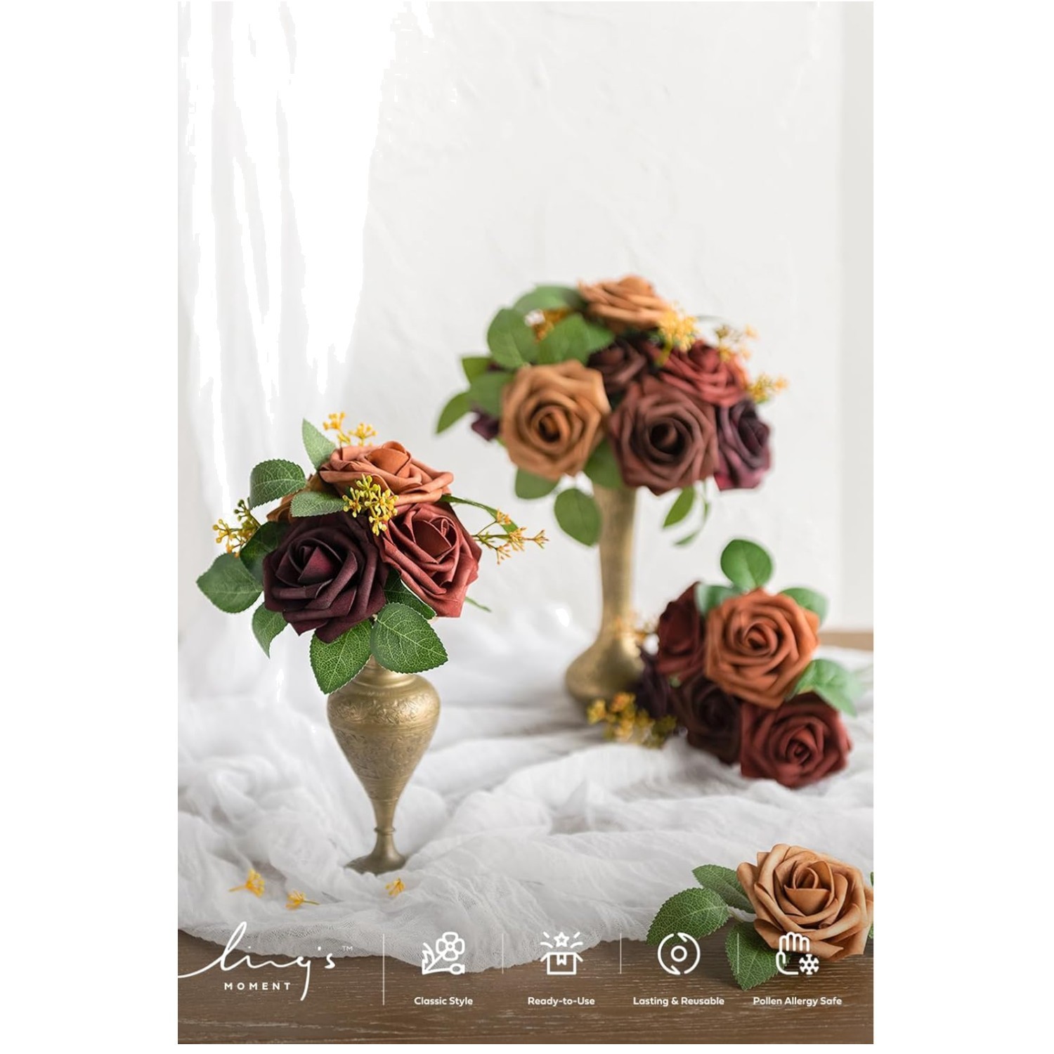 Realistic Artificial Roses – Terracotta Shade, 25Pcs