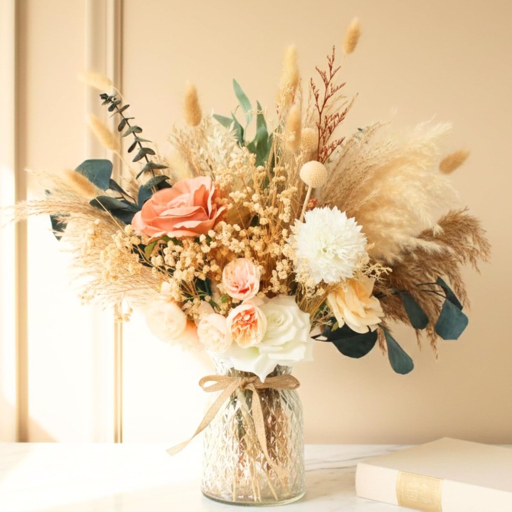 Luxury Pampas Grass Floral Arrangement with Vase Boho Centerpiece Decor