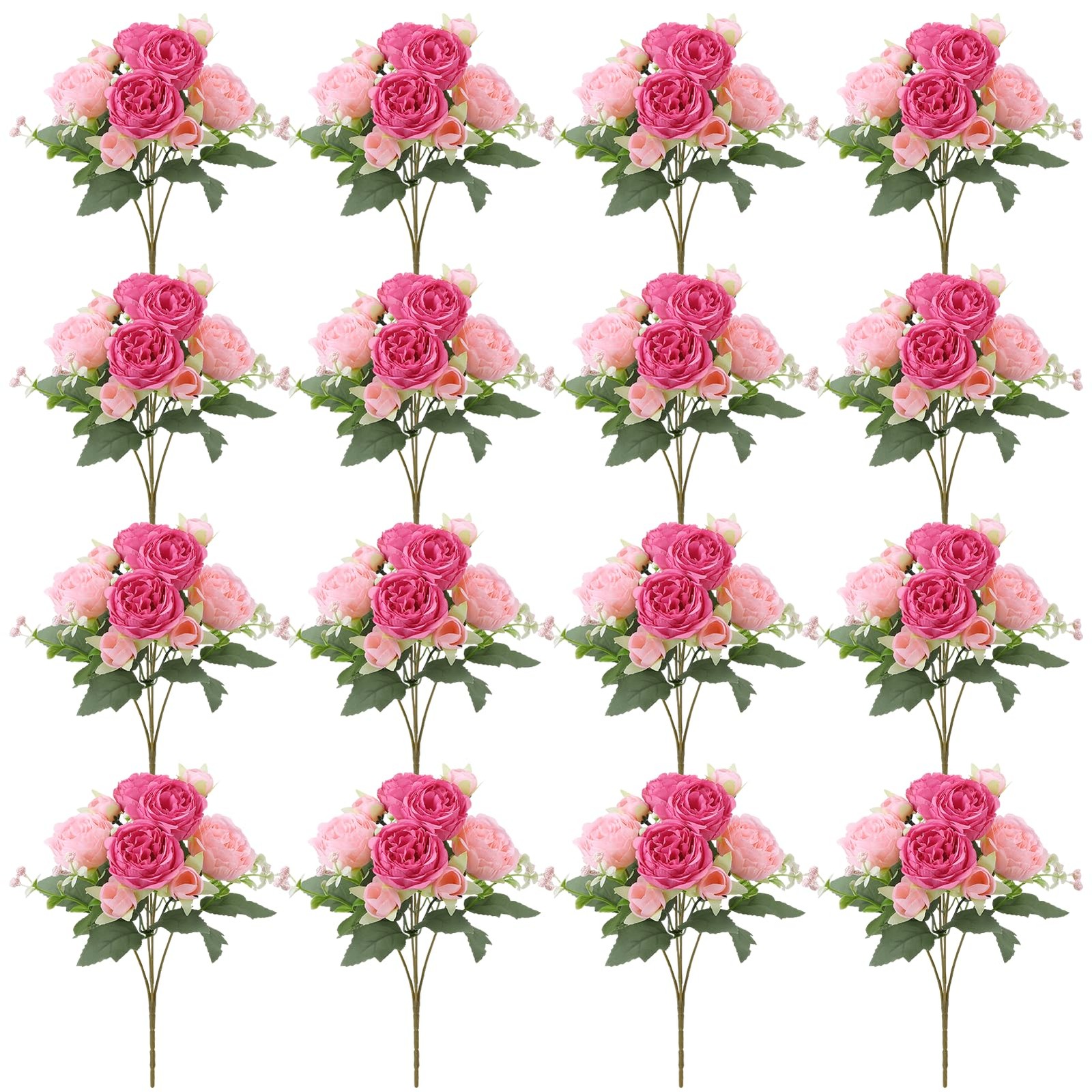 Ovveroche 16 Pack Pink,Hot Pink Peonies Artificial Flowers,Fake Silk Hydrange…