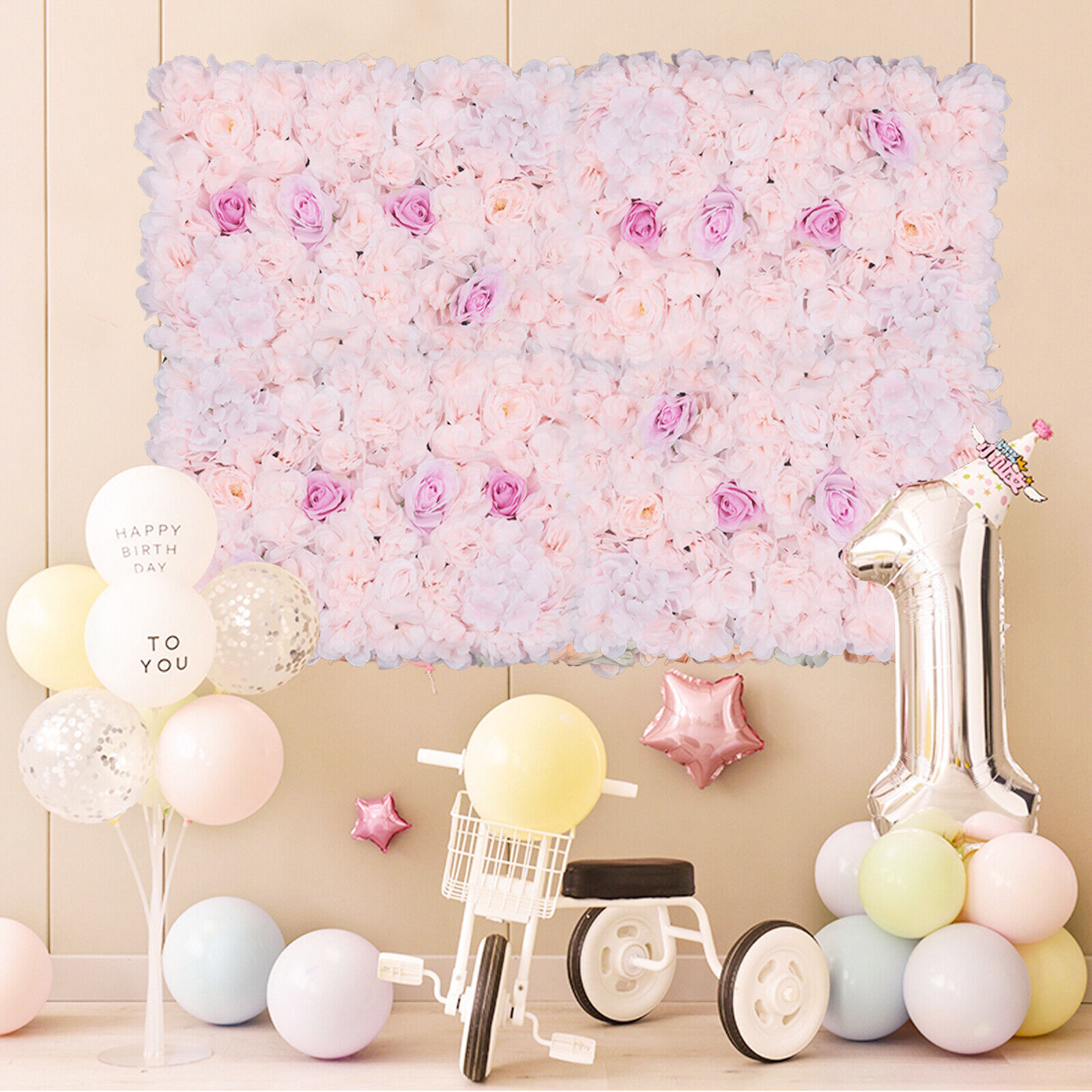 4pcs Artificial Rose Flower Wall Panel Party Wedding Background Decoration