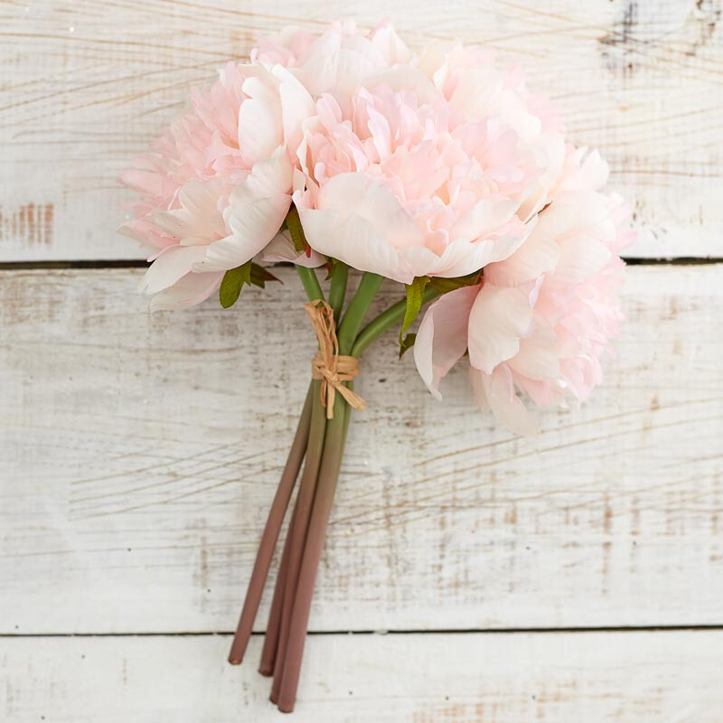 Set of 2 Artificial Cream Pink Peony 9″ Floral Bundles