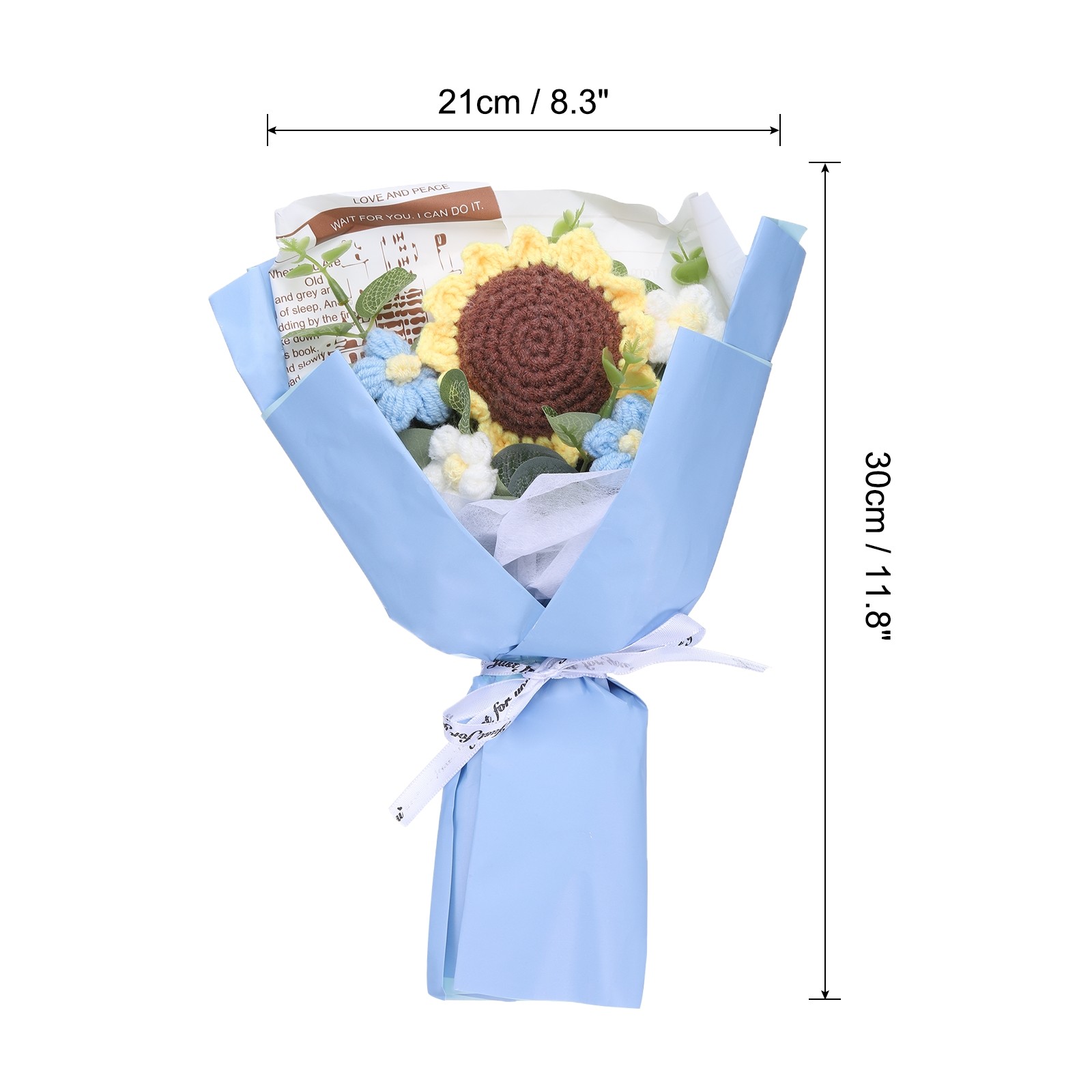 Blue Crochet Sunflower Bouquet Handmade Knitted For Mother’s Day Birthday