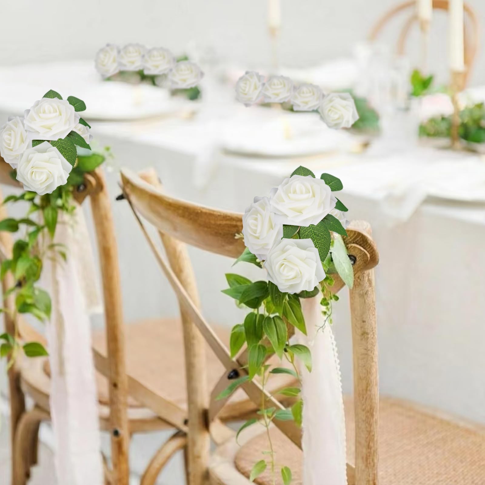 100pcs Artificial Flowers White Roses for Decorations, Real Looking Fake Foam…