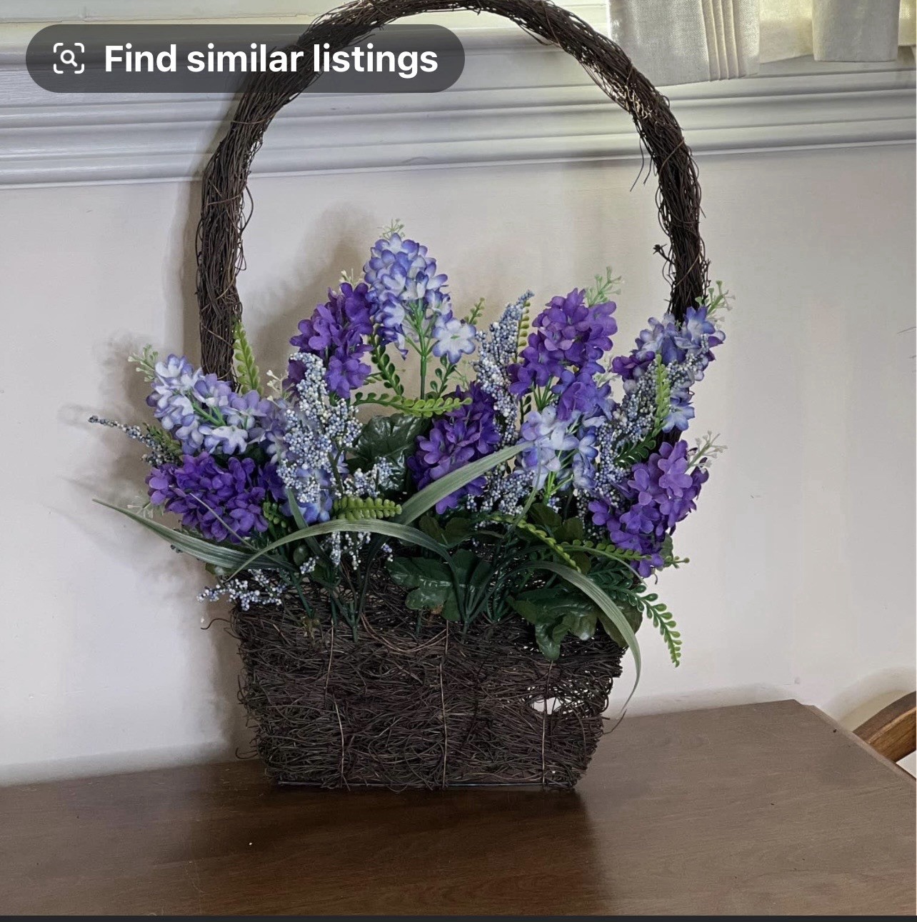 Assorted Faux Purple And Lilac Flowers In Basket Front Door Decor Brand New