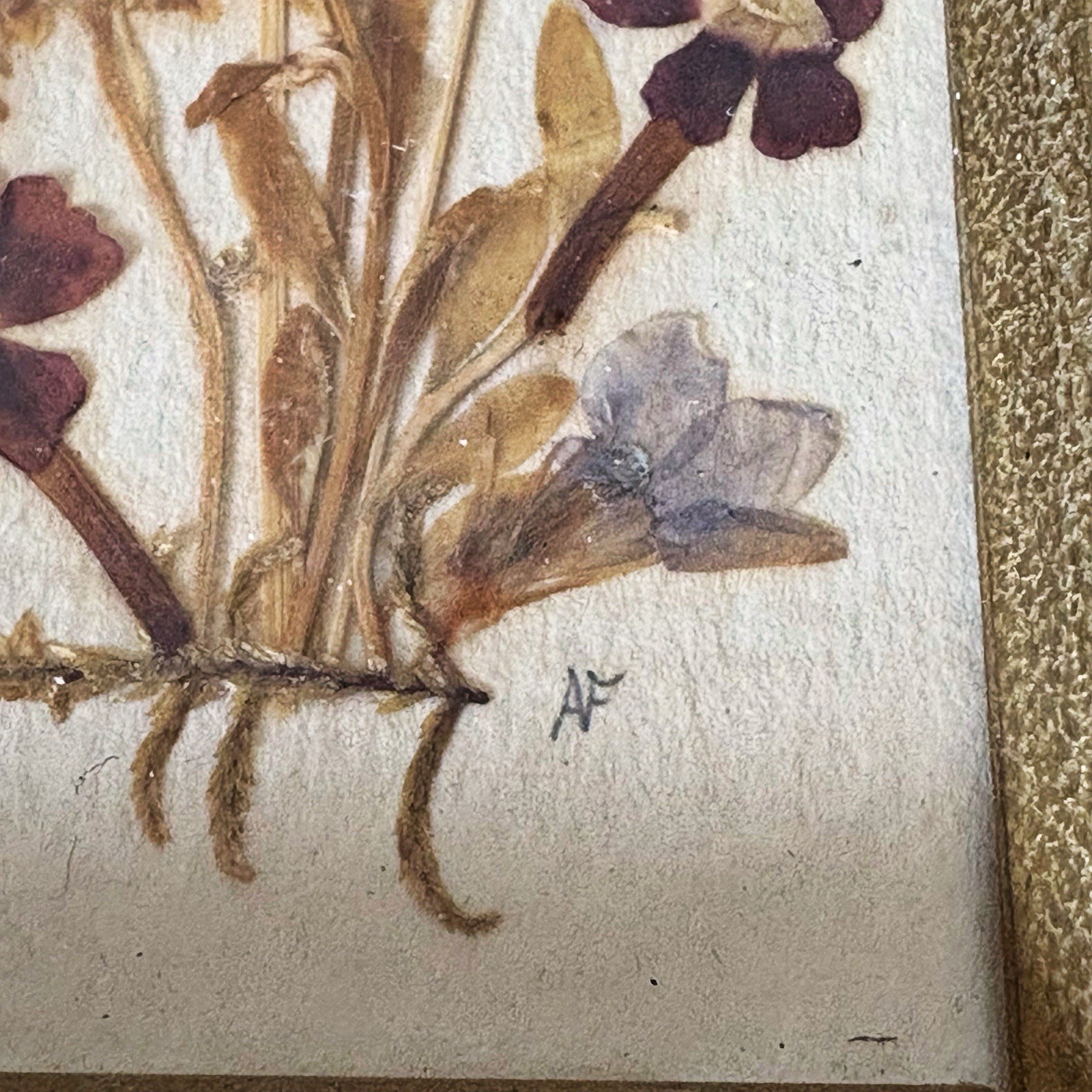 Set Vintage Pressed Flower Framed East Germany 7.5”x2.75” Cottage Core Signed