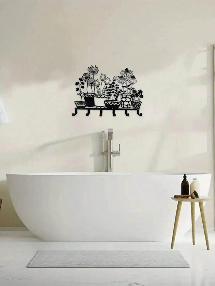 Black Vase Line Art Metal Key Hook – Minimalist Wall Storage Home Holiday Decor