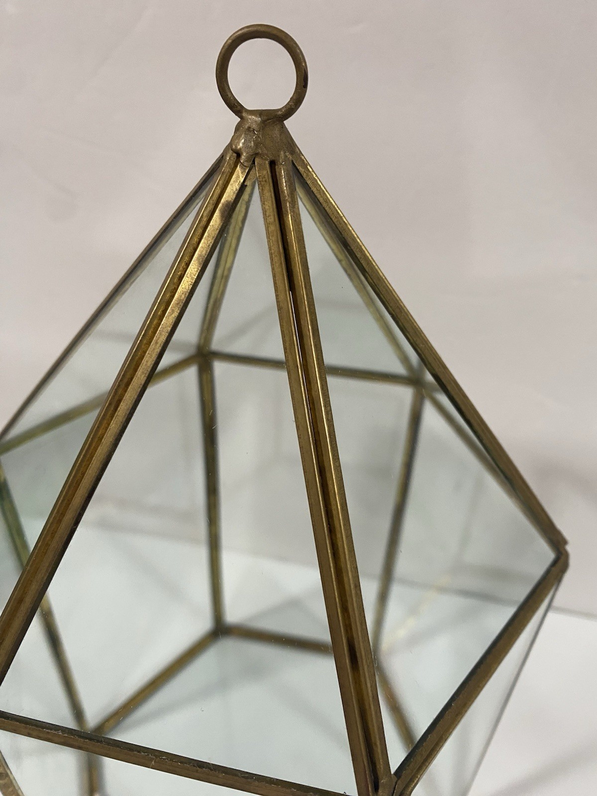 Vintage Glass 6 Sided Hanging Store Display Candle Holder Plant Terrarium 10×6″