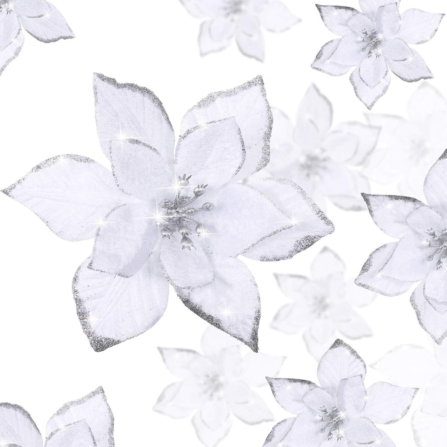 36 Pcs 3 Size Christmas Poinsettia Christmas Tree Flowers Glitter Faux Flower…