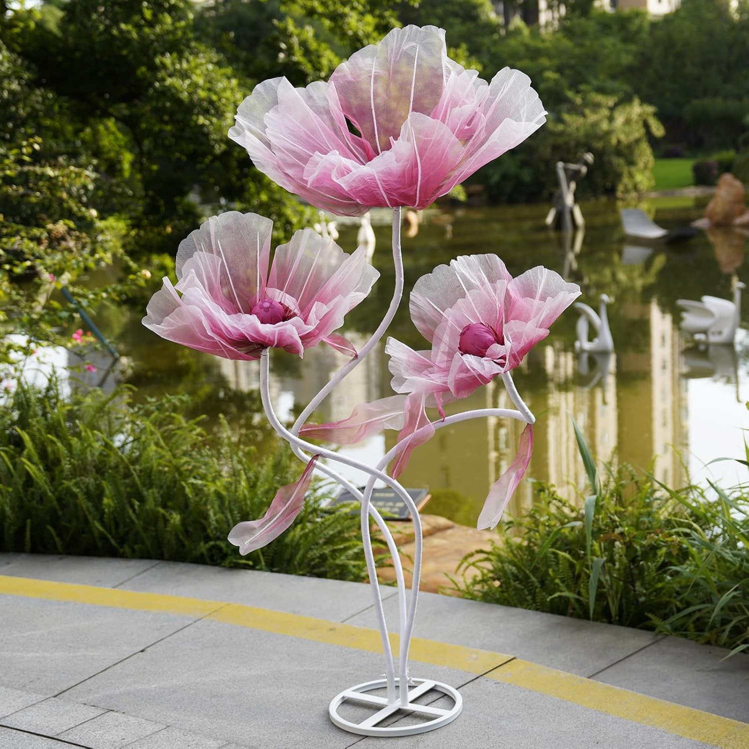 Giant Flowers Decoration W/ Stand,Floor Standing Oversized Large Organza Flowers