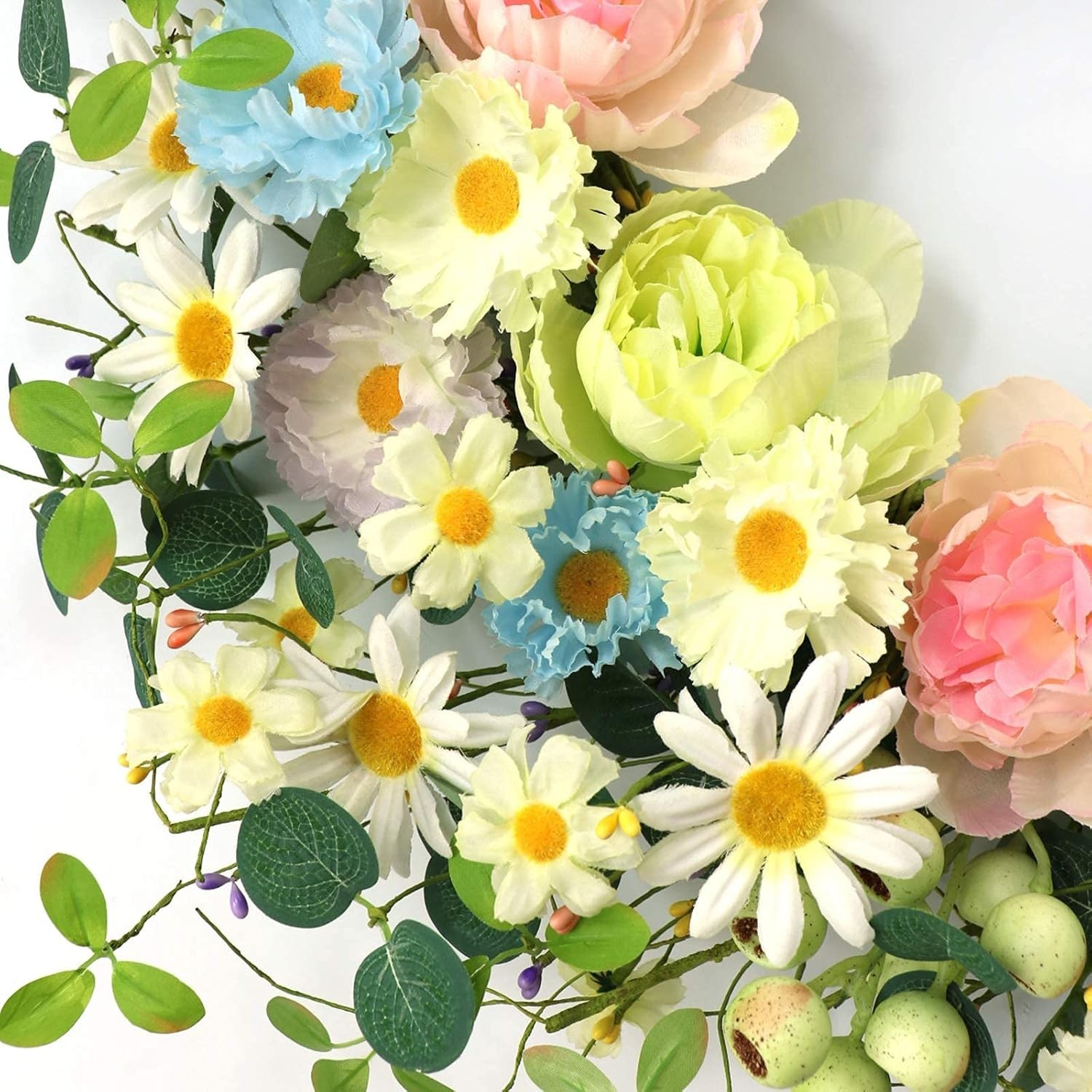 24″ Colorful Floral Wreath – Artificial Daisy & Rose for Spring/Summer Decor