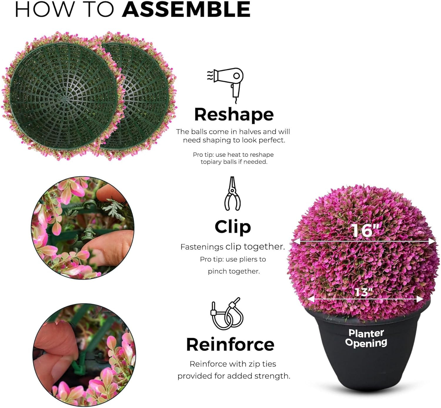 Vibrant Hot Pink Set of 2 Large Topiary Balls for Stunning Decor