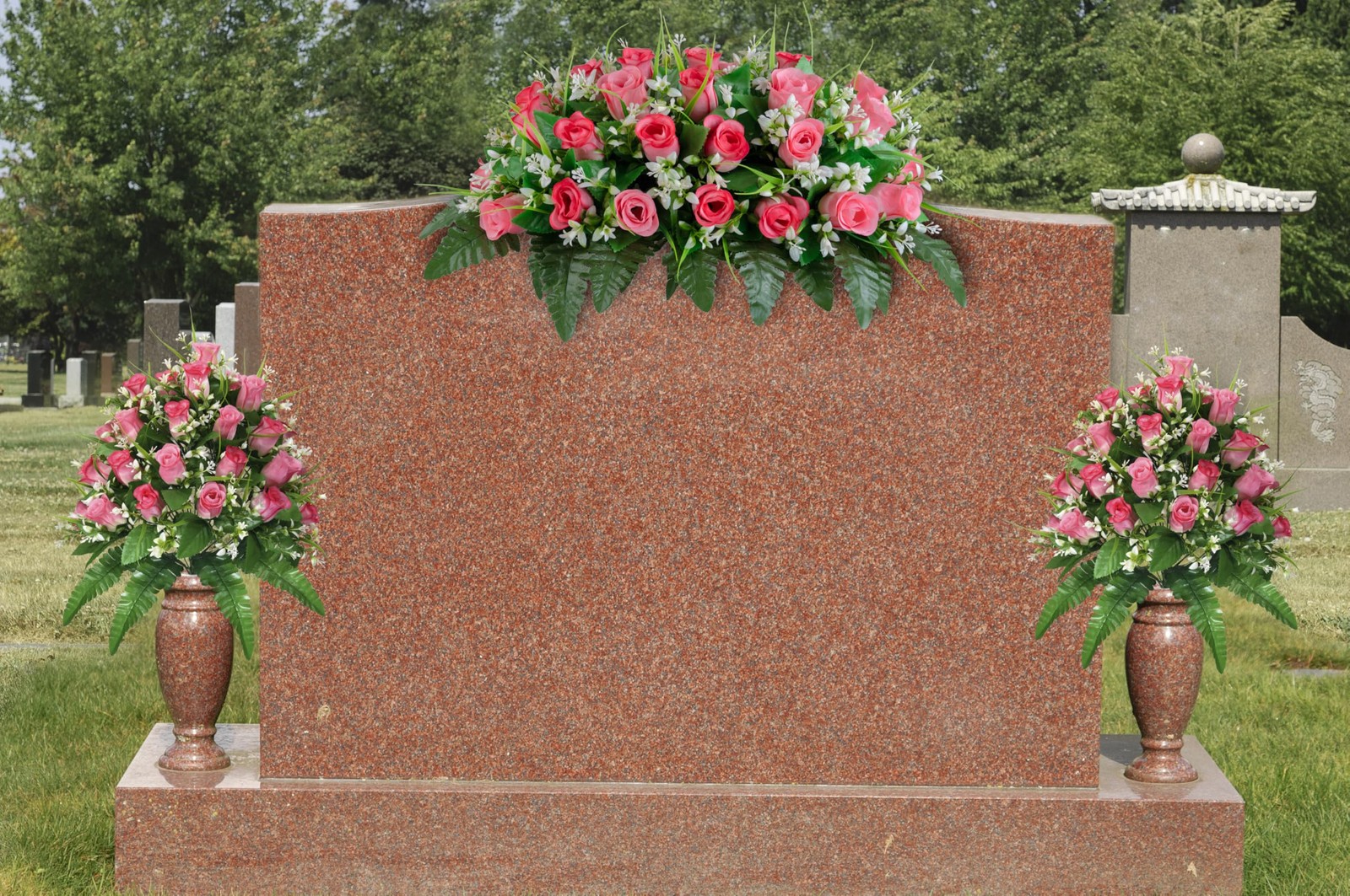 Artificial Cemetery Flowers Saddle, Pink Roses, Outdoor Grave Decorations wit…