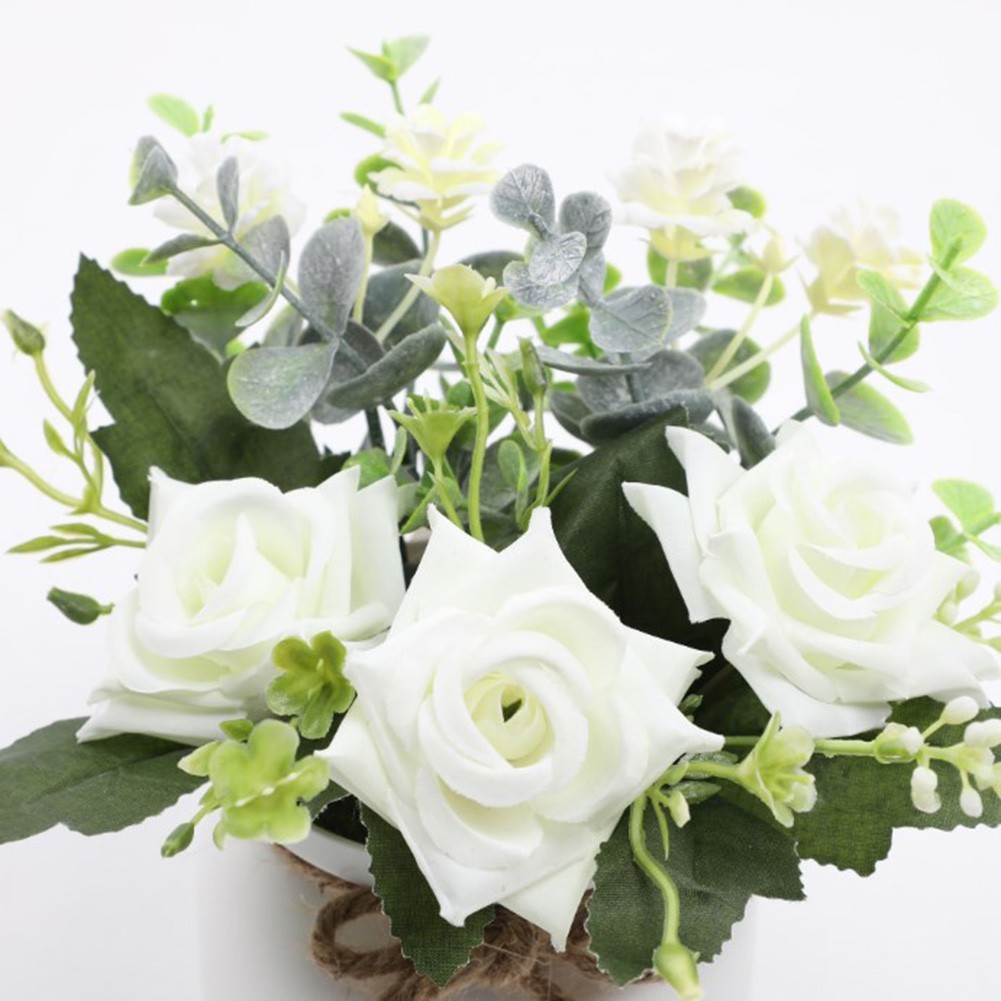 Silk Rose Eucalyptus Camellia Artificial Flowers Potted Plant Nordic Home Office
