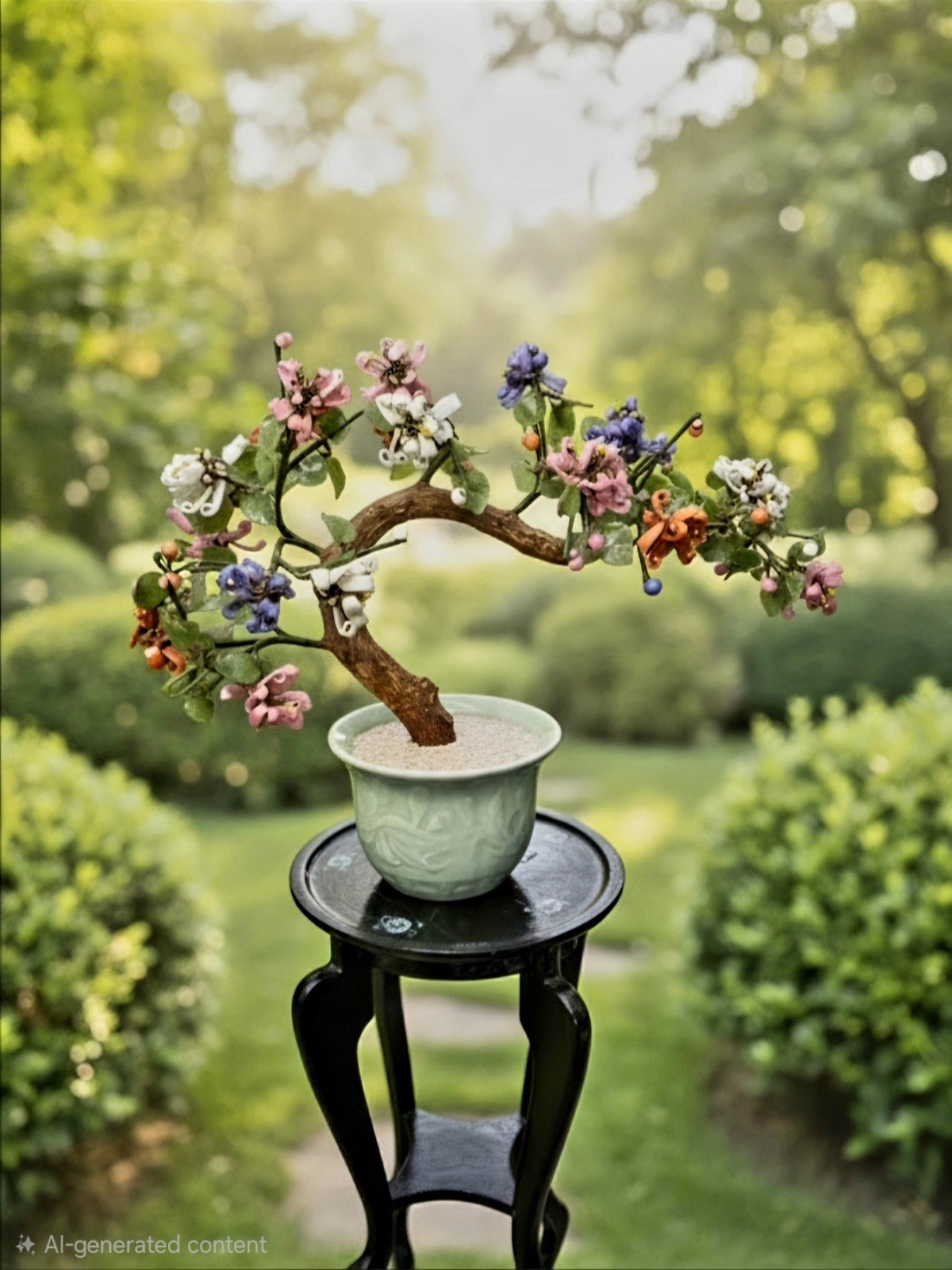 Vintage Glass Bonsai Tree Jade Purple Orange Green Blue White CeladonCeramicPot