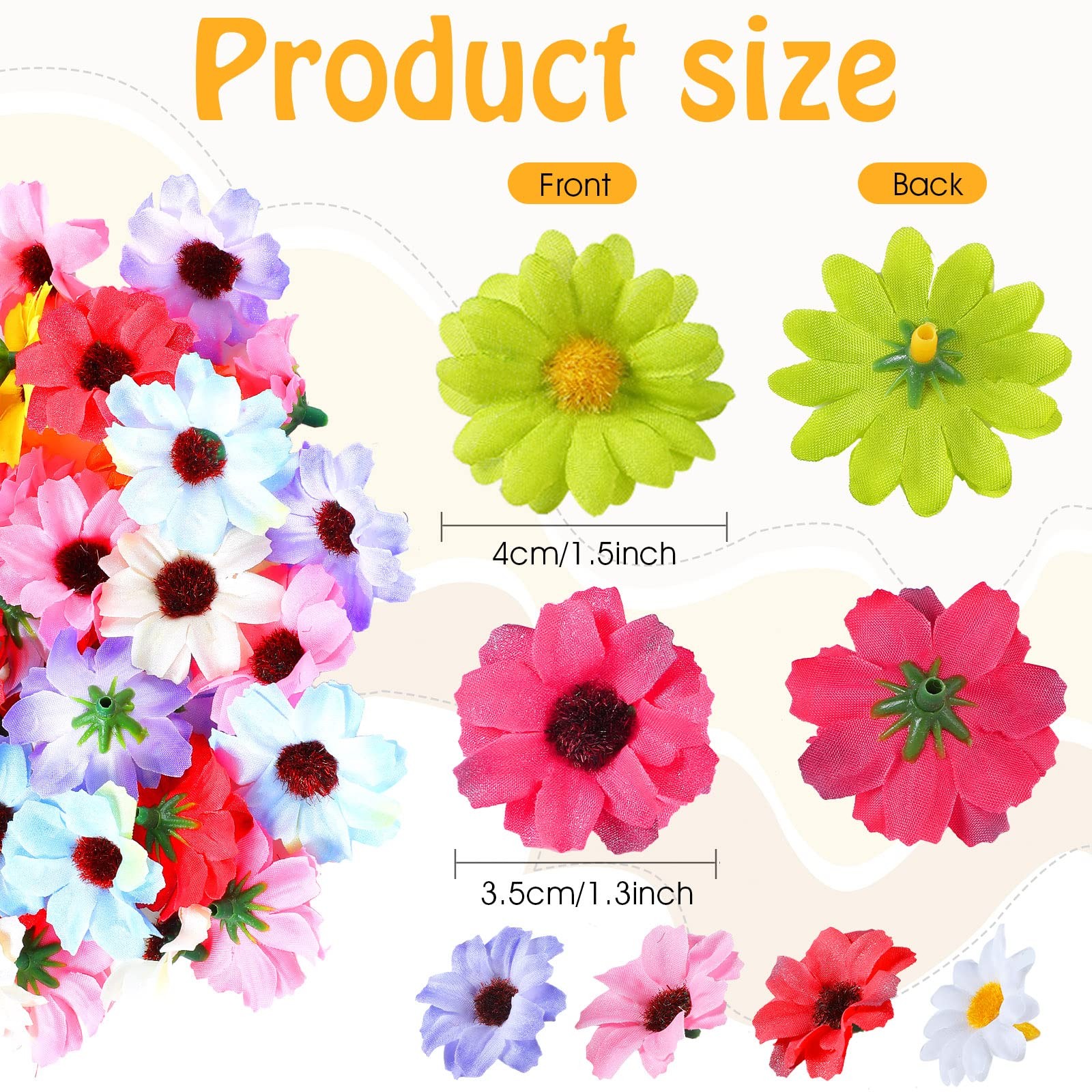 200 PCS Fake Daisy Flower Heads Crafts Mini Silk Artificial Faux Mix Color