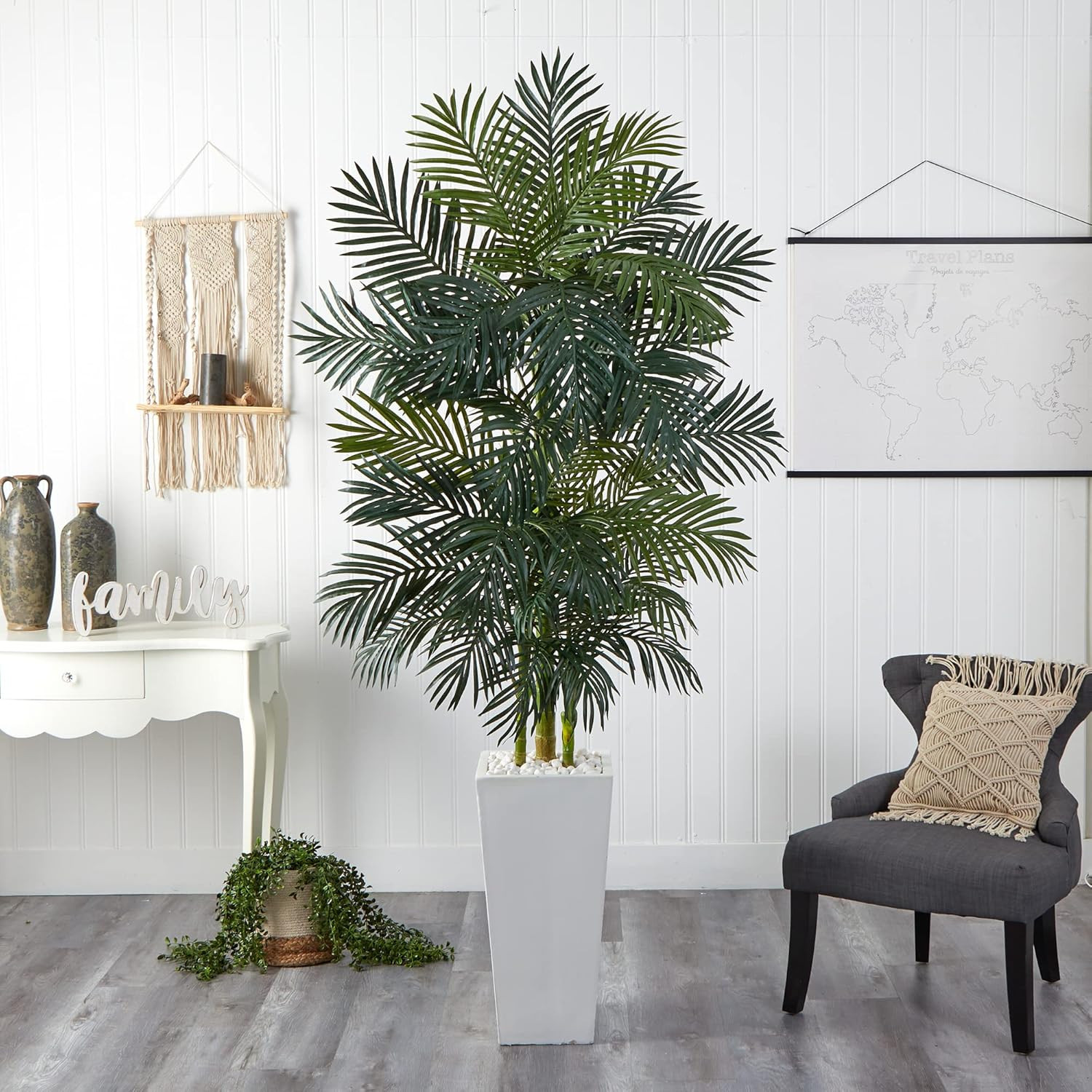 Golden Cane Palm Artificial Tree in White Tower Planter