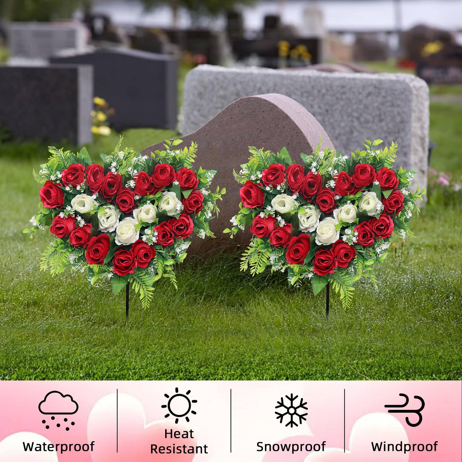 Lodou 2 Sets Artificial Cemetery Flowers, Grave Memorial Flowers with Ground …