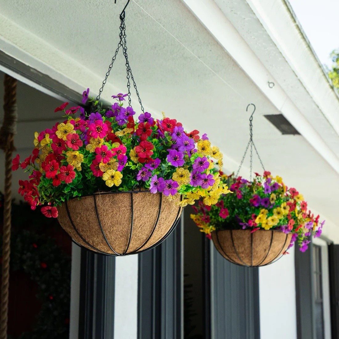 24″ UV Artificial Daisy Hanging Basket DIY Kit Indoor/Outdoor – Set of 2